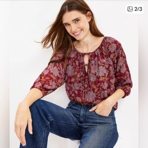 LOFT Burgundy Floral Blouse